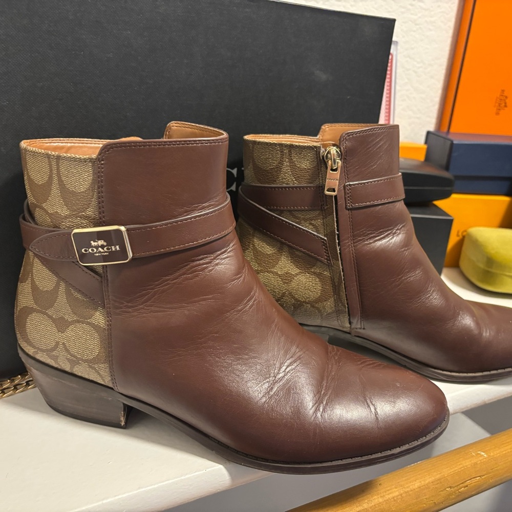 Coach Signature Brown Leather Ankle Booties
